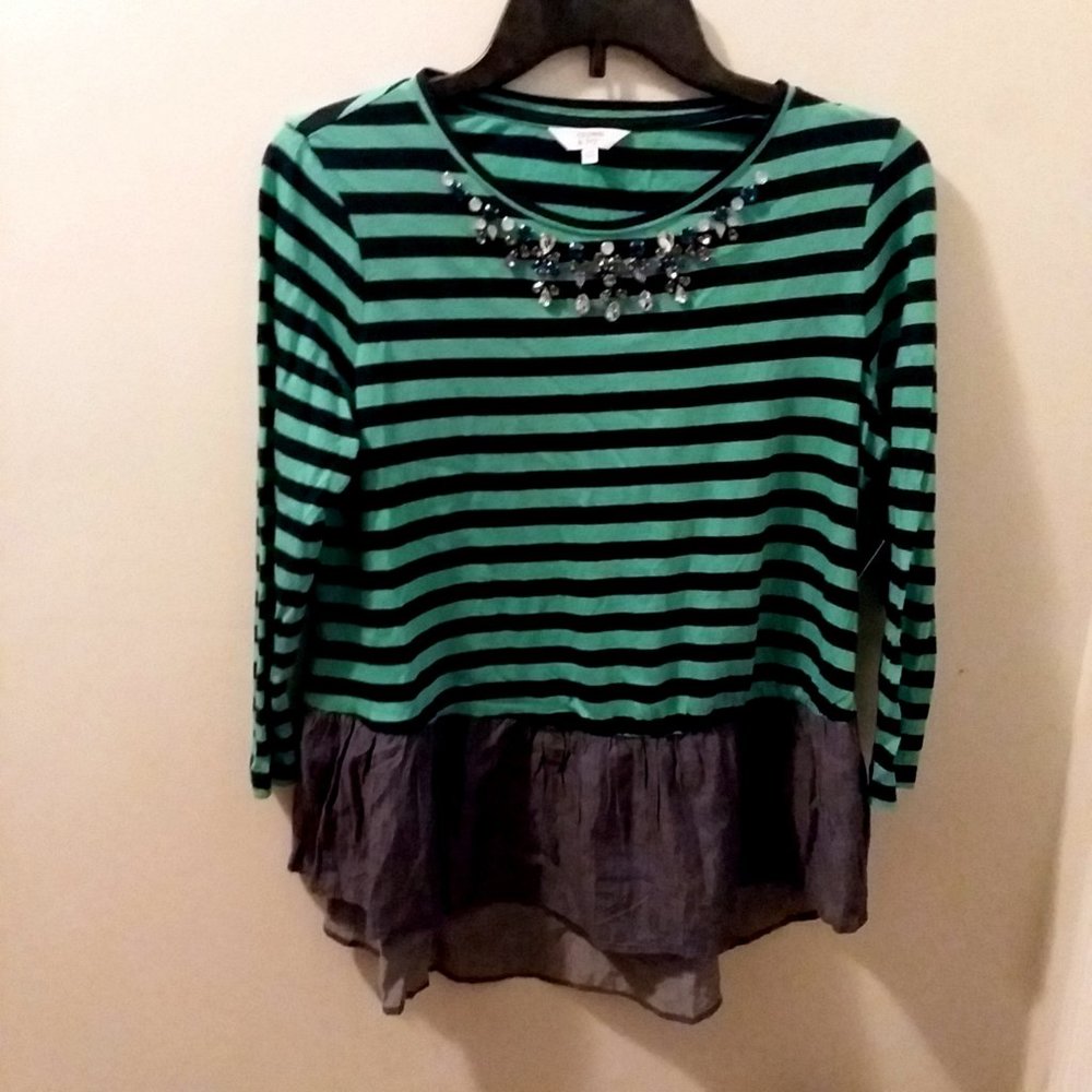 Crown & Ivy Jeweled Stripe Top/with Chambray